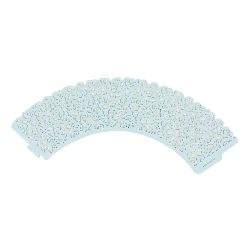 25-Pack Paper Cupcake Wrappers Lace Laser Cut Design Light Blue - Muffin Baking Cup Trays for Events