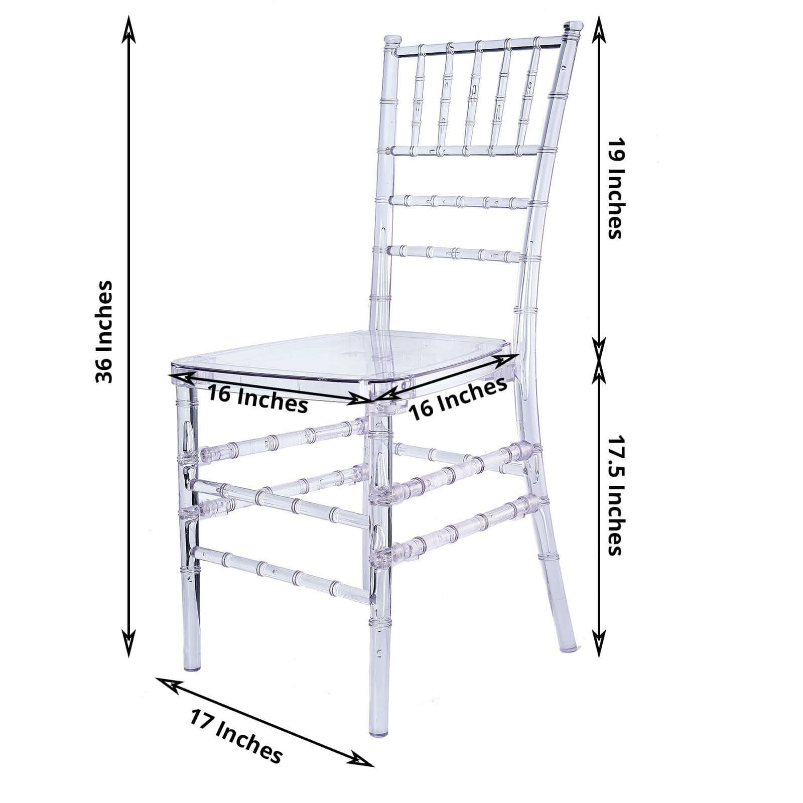 Resin Chiavari Chair Transparent and Stackable Clear - Sleek Armless Design for Weddings & Gatherings