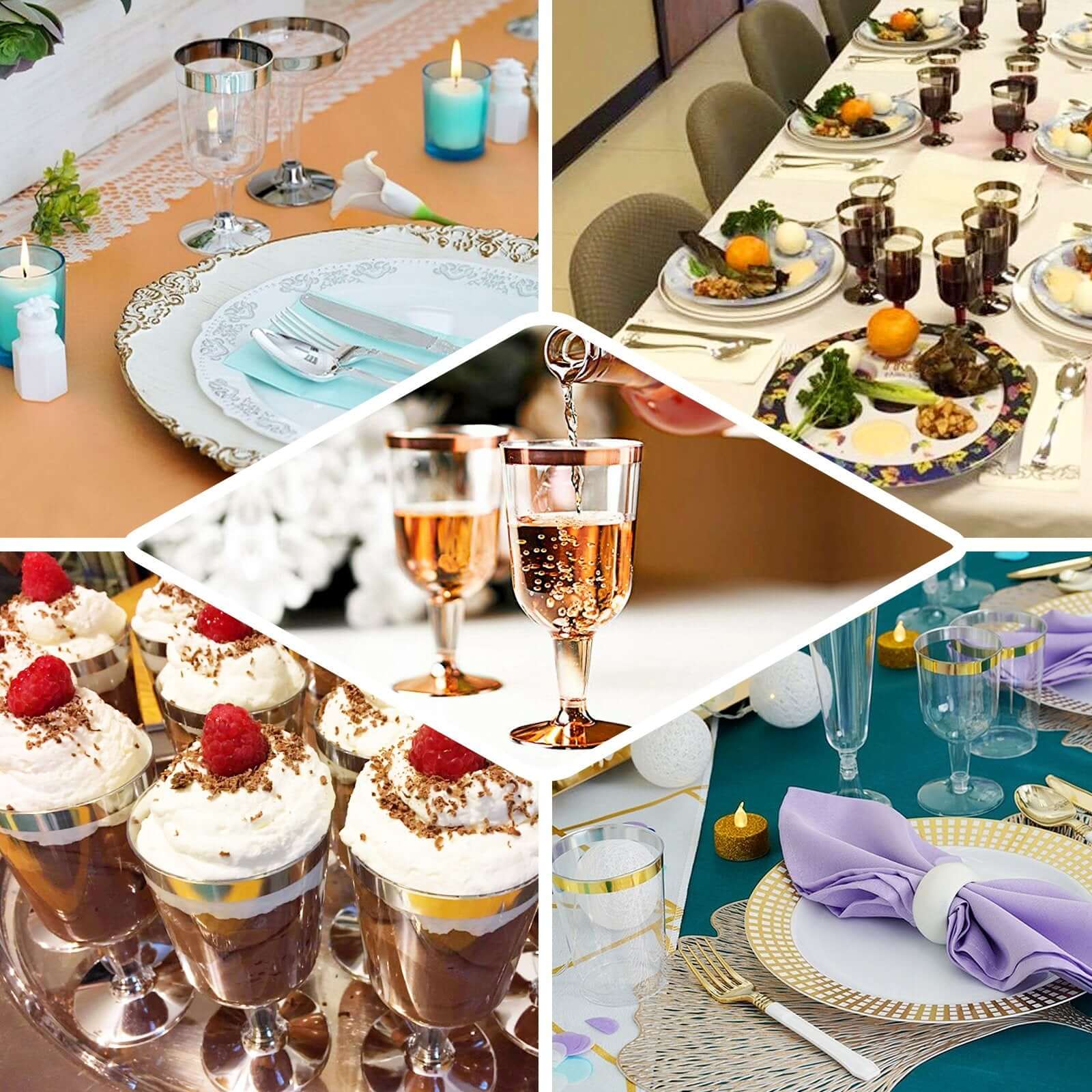 12-Pack Plastic Wine Glasses Clear with Rose Gold Rim - Classy Disposable Cups with Detachable Base for Weddings & Special Occasions 6oz