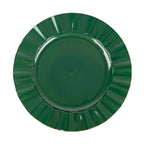 10-Pack Plastic 11" Round Dinner Plates in Hunter Emerald Green Ruffled Rim with Gold Edging - Sturdy Disposable Dinnerware