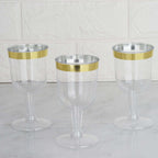 12-Pack Plastic Short Stem Wine Glasses Clear/Gold Rim - Stylish Disposable Drinkware 6oz