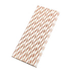 25-Pack Paper Straws White/Rose Gold Striped - Stylish Disposable Straws for Drinks 8"