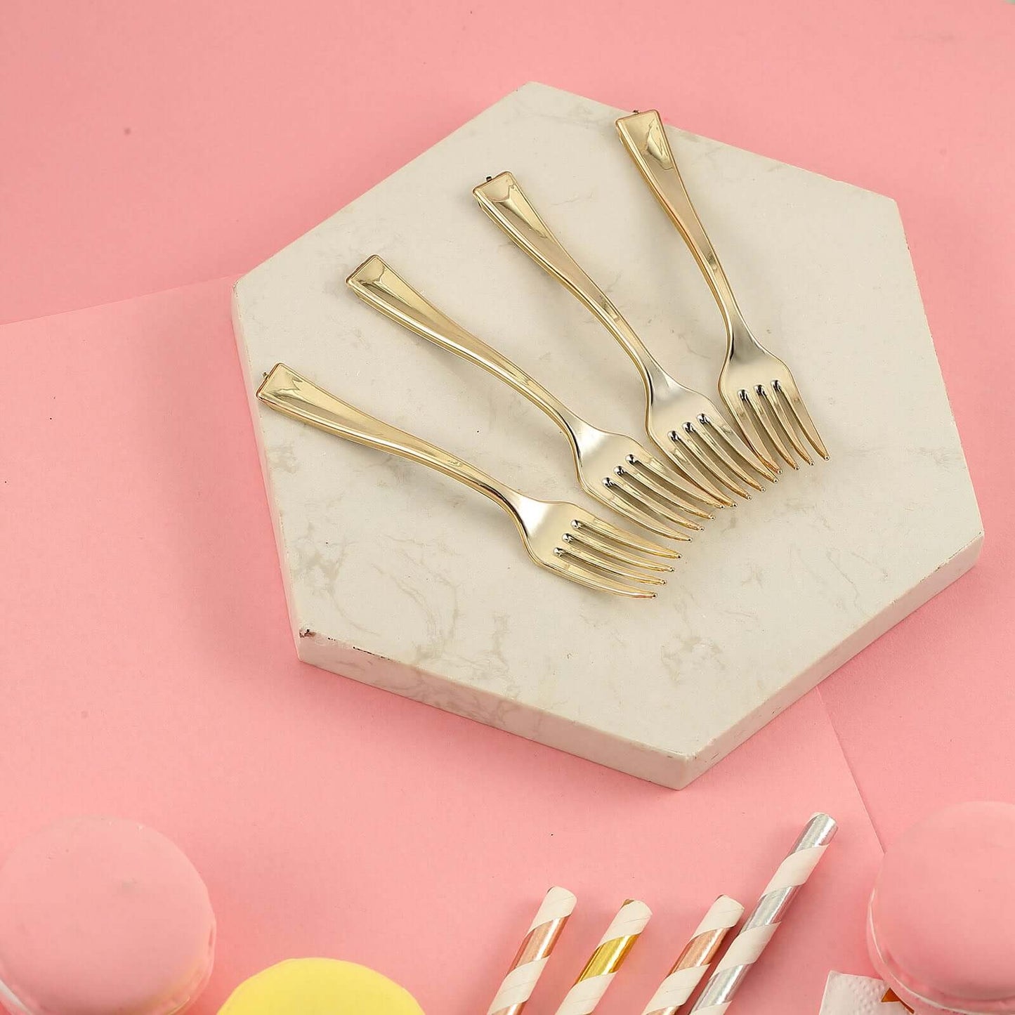 24-Pack Plastic Mini Dessert Forks Gold - Heavy Duty Disposable Appetizer Forks 4"