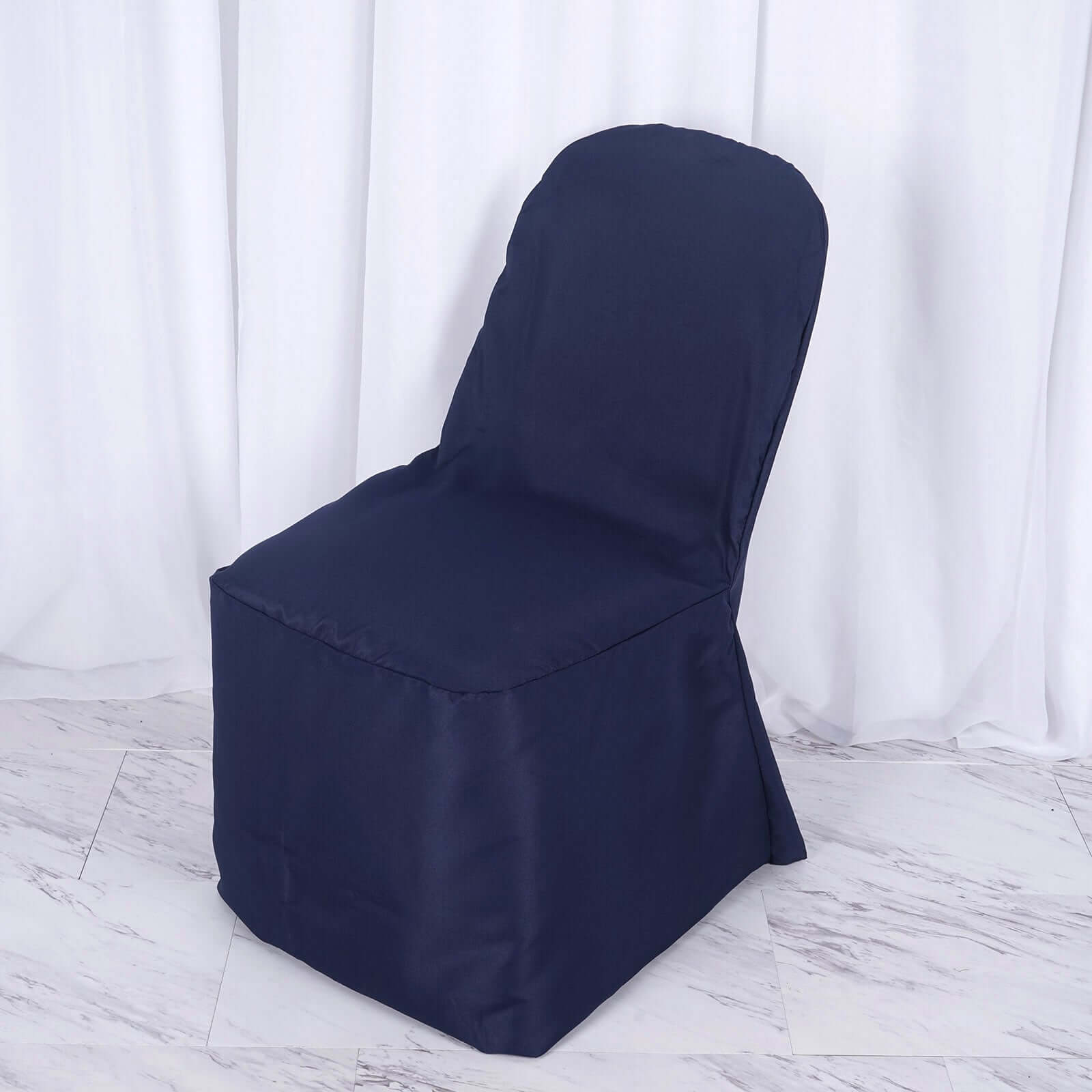 Polyester Slip On Banquet Chair Covers Navy Blue - Stain-Resistant Reusable Durable Fabric