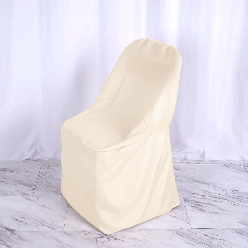 Polyester Slip On Folding Chair Covers Beige - Stain-Resistant Reusable Durable Fabric