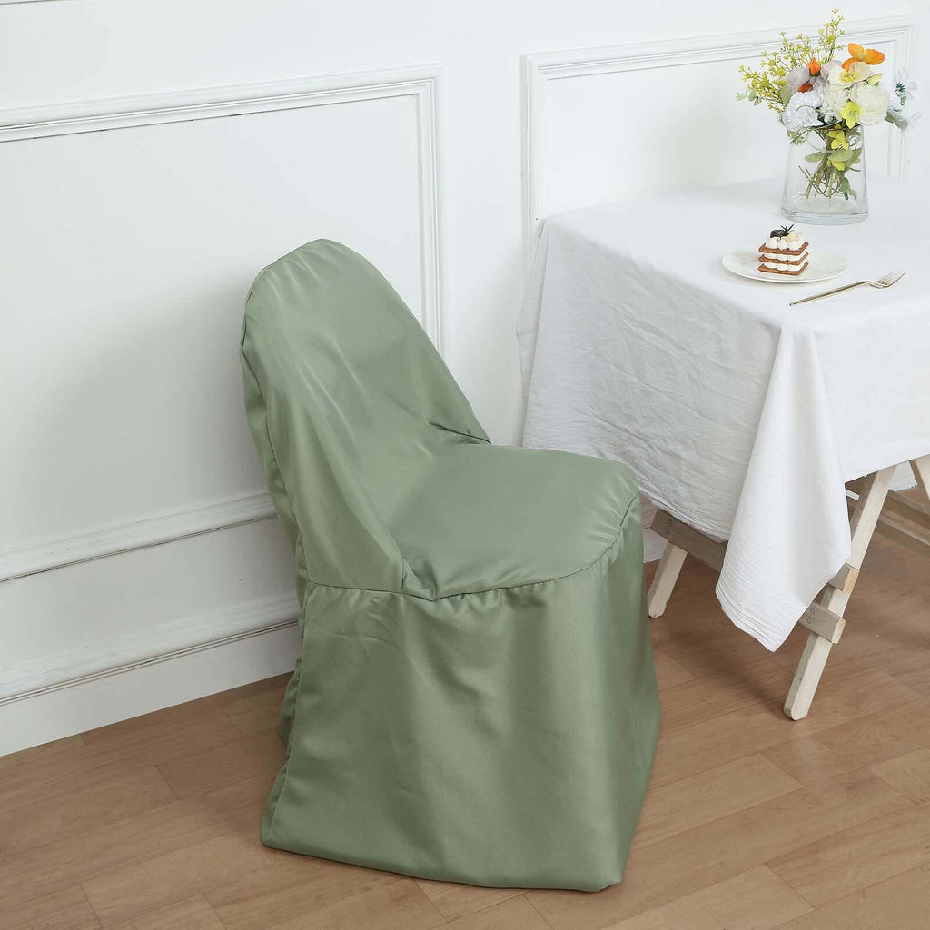 Polyester Slip On Folding Chair Covers Dusty Sage Green - Stain-Resistant Reusable Durable Fabric