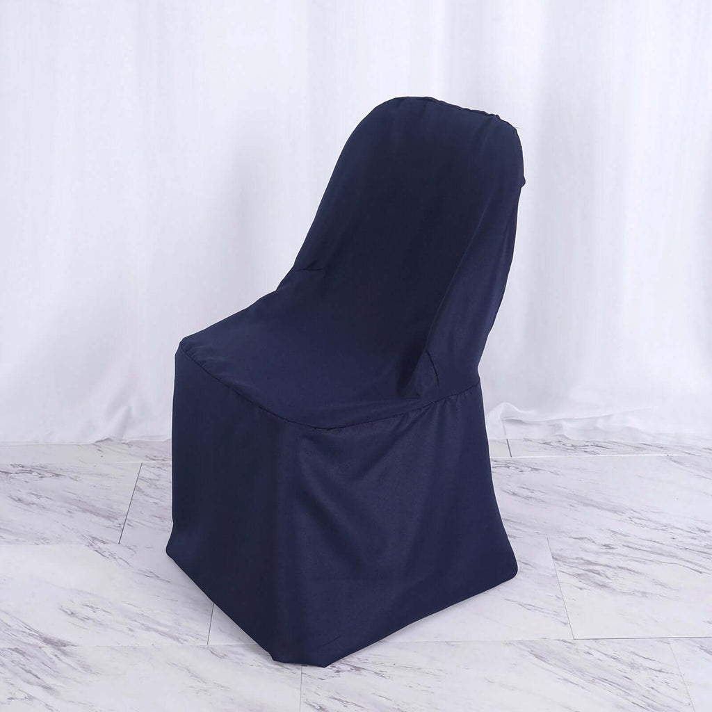 Polyester Slip On Folding Chair Covers Navy Blue - Stain-Resistant Reusable Durable Fabric