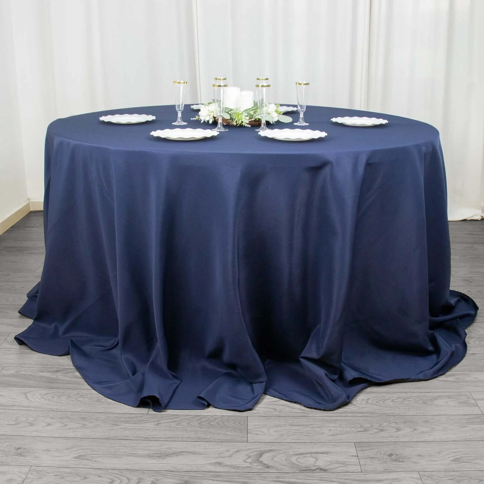 Premium Polyester 132" Round Tablecloth Navy Blue - Seamless 220GSM Wrinkle-Resistant Table Cover