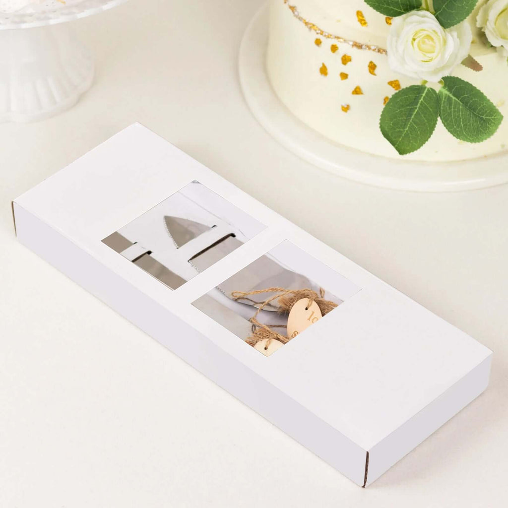 Stainless Steel Cake Knife and Server Set with Natural Rustic Jute Lace - Pre - Packed Wedding Party Favors in Gift Box - Bell Racket Store