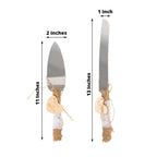 Stainless Steel Cake Knife and Server Set with Natural Rustic Jute Lace - Pre - Packed Wedding Party Favors in Gift Box - Bell Racket Store