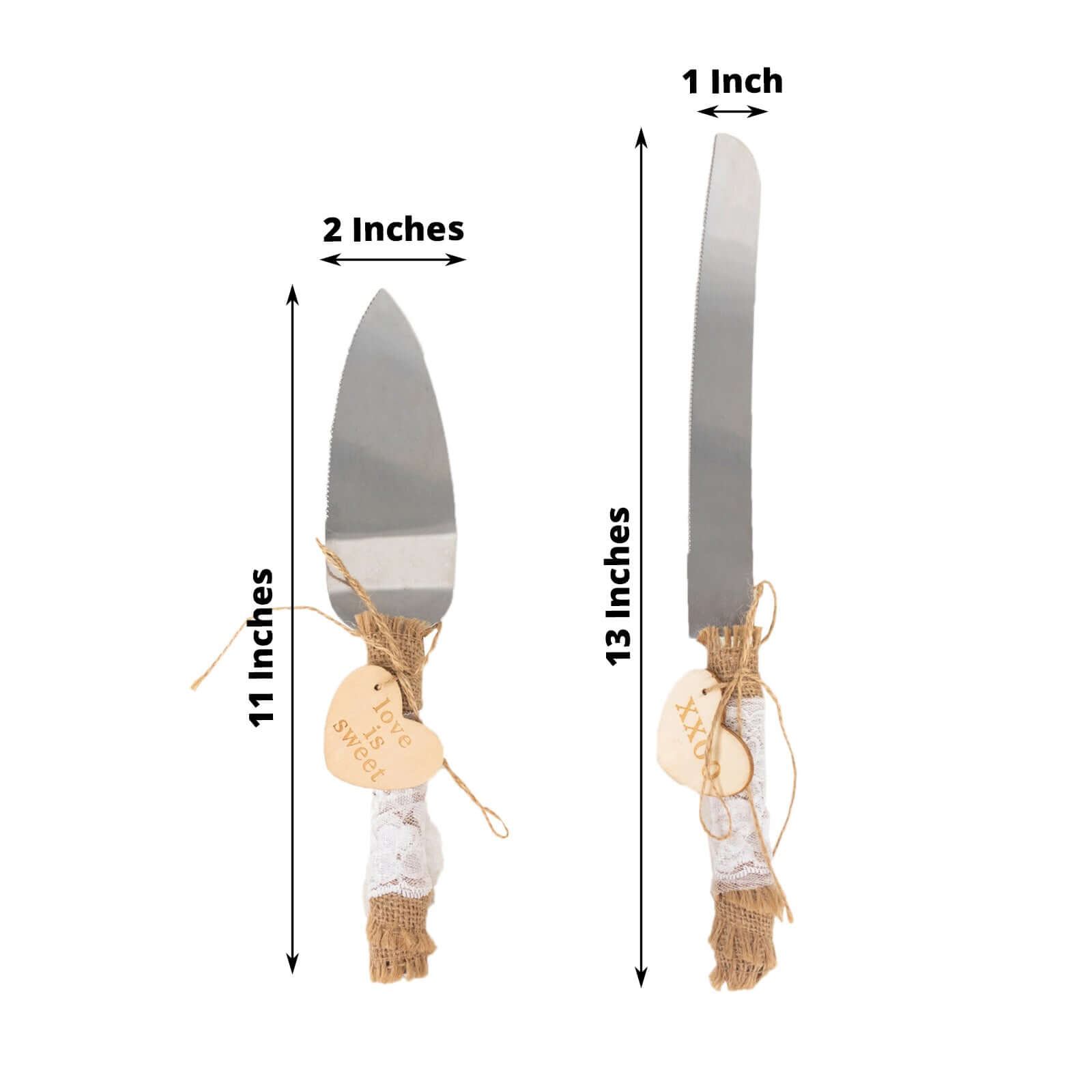 Stainless Steel Cake Knife and Server Set with Natural Rustic Jute Lace - Pre - Packed Wedding Party Favors in Gift Box - Bell Racket Store