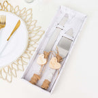 Stainless Steel Cake Knife and Server Set with Natural Rustic Jute Lace - Pre - Packed Wedding Party Favors in Gift Box - Bell Racket Store