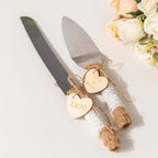 Stainless Steel Cake Knife and Server Set with Natural Rustic Jute Lace - Pre - Packed Wedding Party Favors in Gift Box - Bell Racket Store