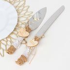 Stainless Steel Cake Knife and Server Set with Natural Rustic Jute Lace - Pre - Packed Wedding Party Favors in Gift Box - Bell Racket Store