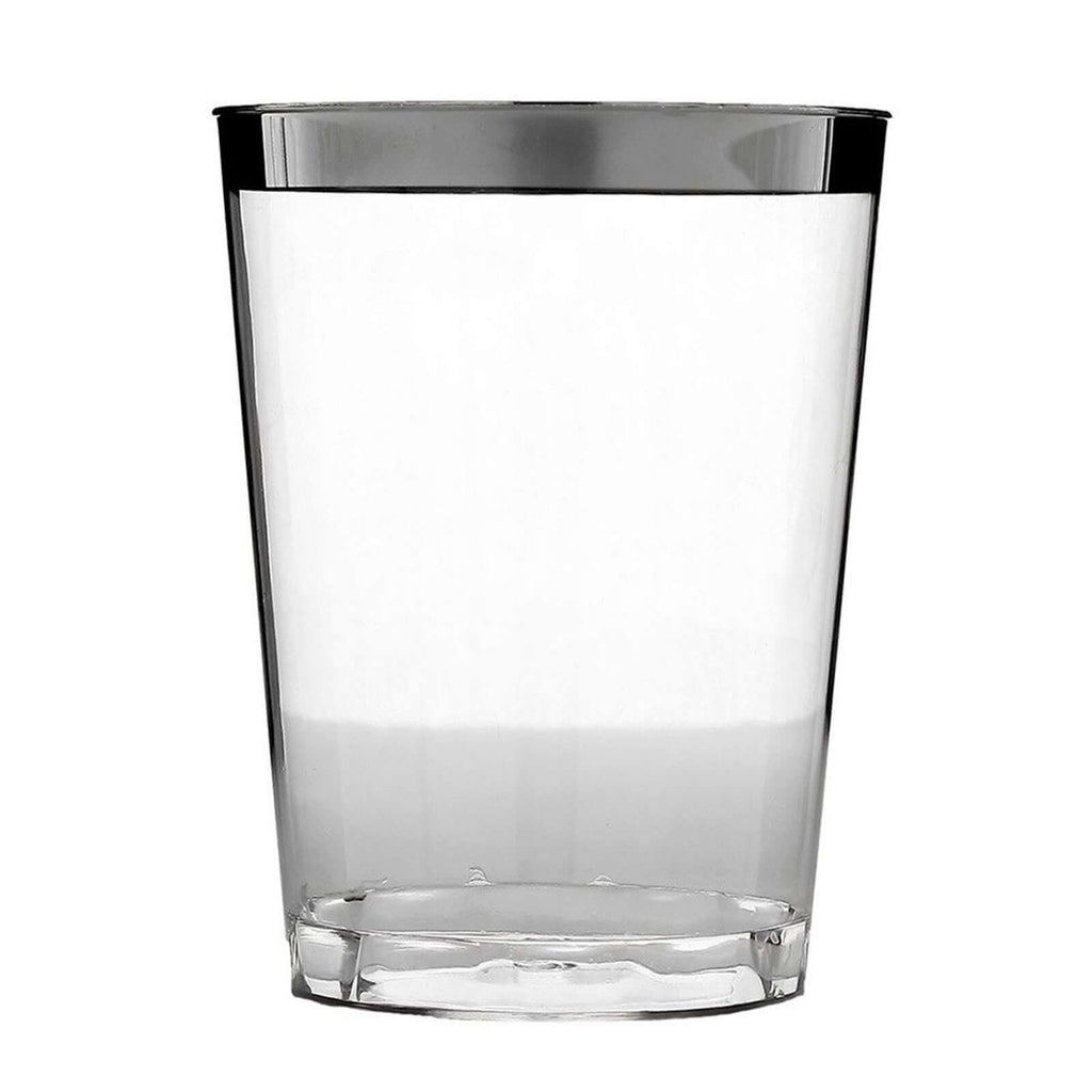 25-Pack Plastic Tumbler Cups Clear with Silver Rim - Stylish Disposable Party Glasses 10oz