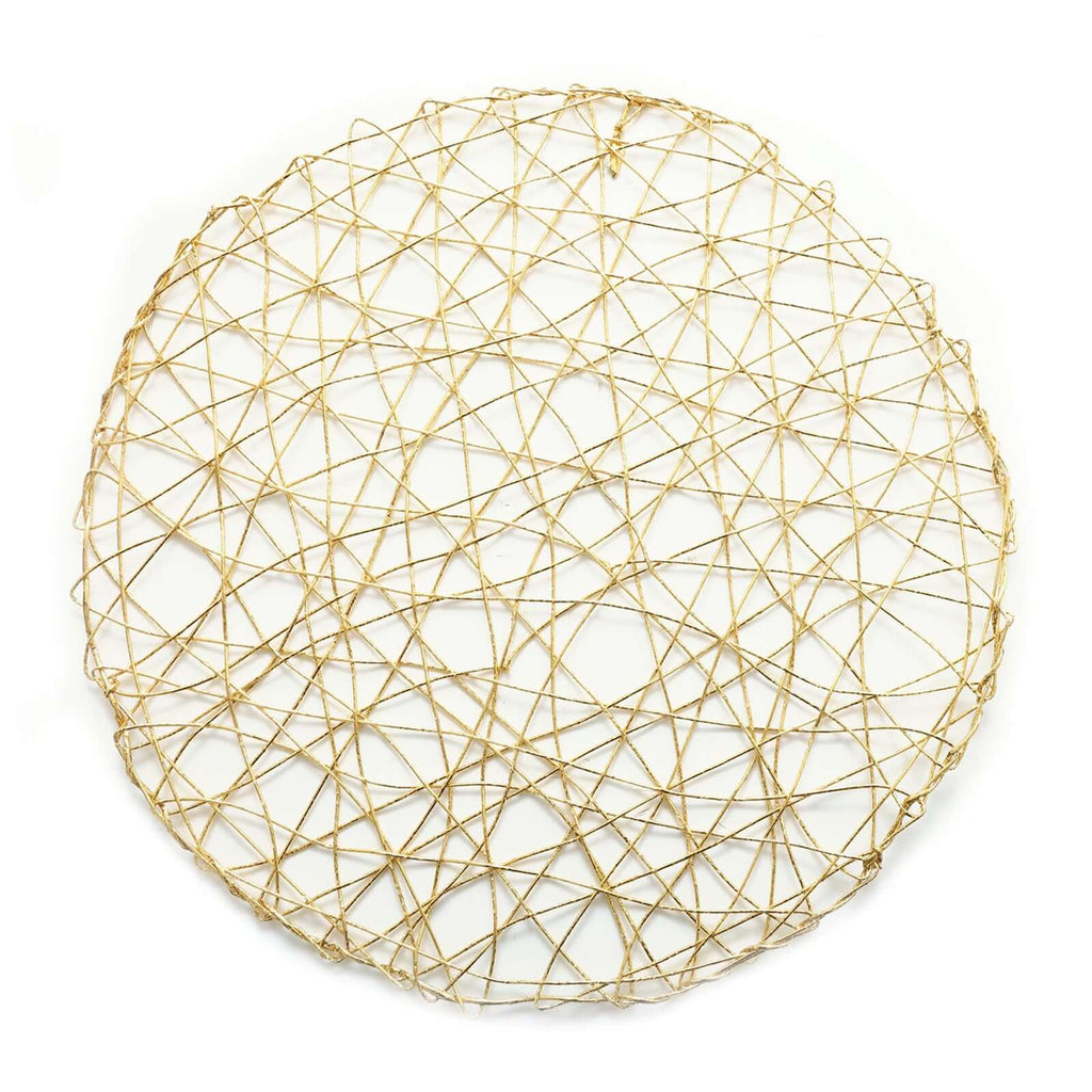 6-Pack Table Placemats Woven Fiber Design Gold Round - Disposable Mats for Dining and Events 15"