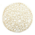 6-Pack Table Placemats Woven Fiber Design Gold Round - Disposable Mats for Dining and Events 15"