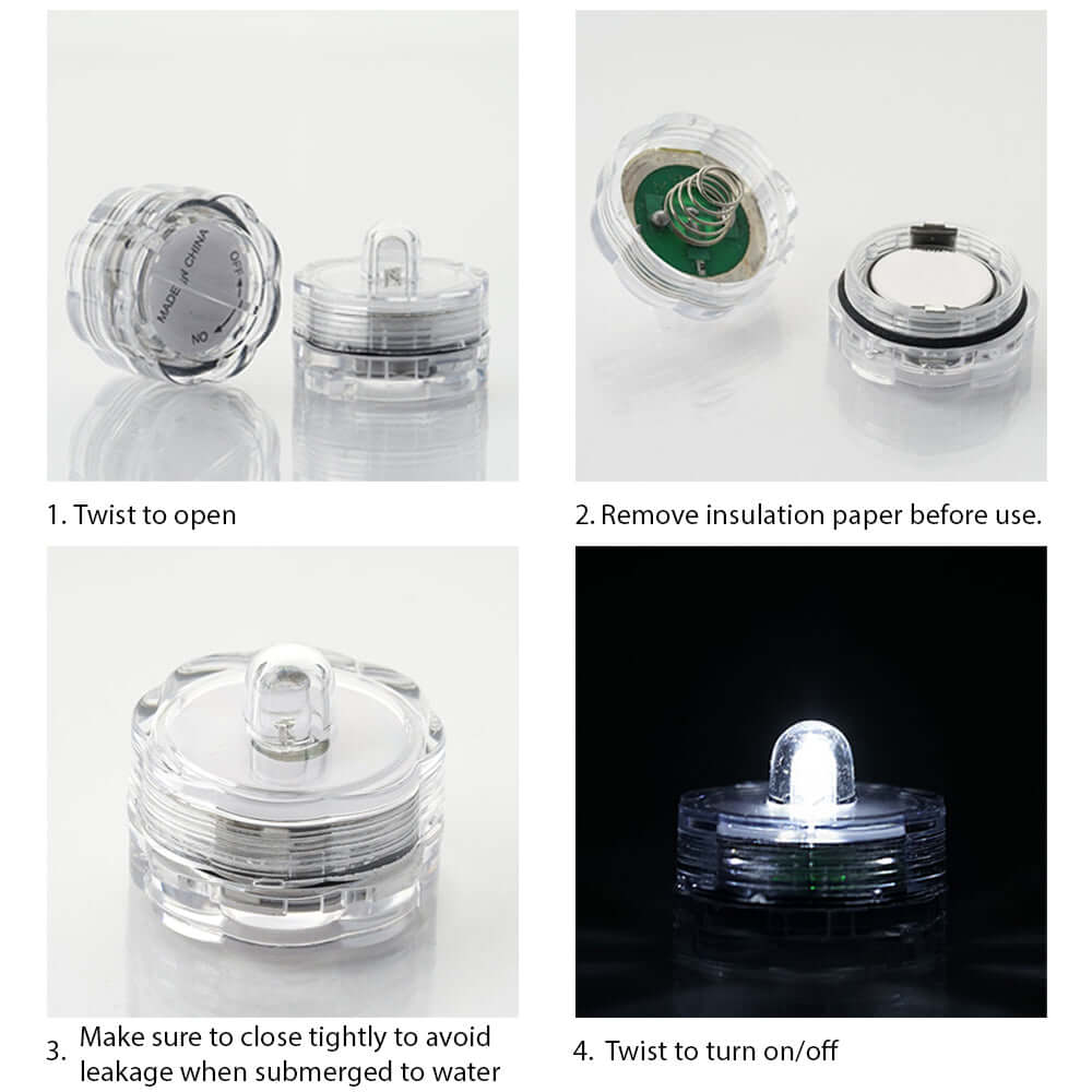 12-Pack LED Lights Flower Design - Submersible Waterproof White Battery Operated