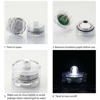 12-Pack LED Lights Flower Design - Submersible Waterproof White Battery Operated