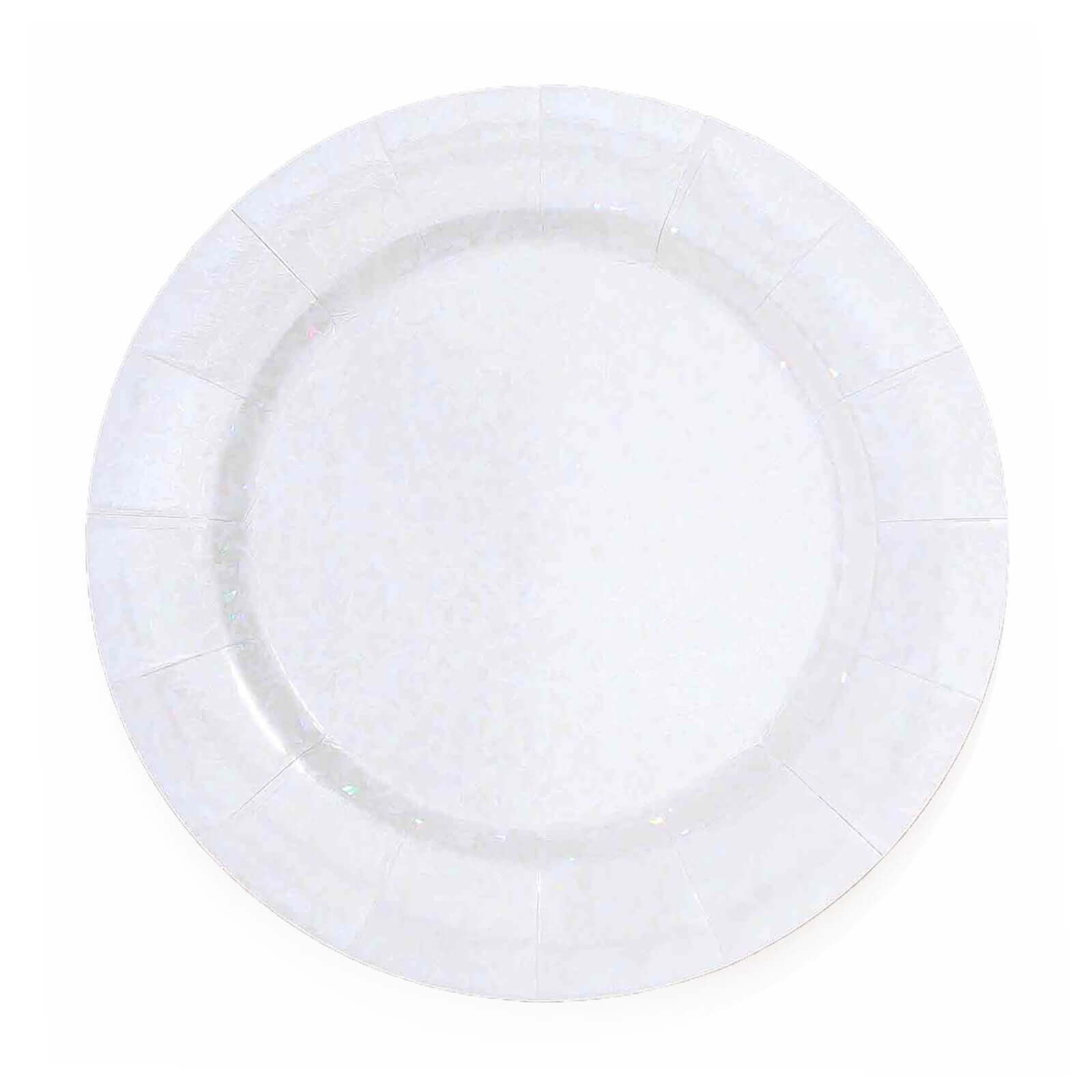 10-Pack Disposable Round Charger Plates in Iridescent with Leathery Texture - Durable 1100GSM Cardboard Placemats 13"