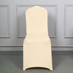 Spandex Chair Cover for Banquet Chairs Beige - Stretch 160GSM Fabric with Slip-On Slipcover