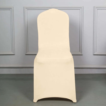 Spandex Chair Cover for Banquet Chairs Beige - Stretch 160GSM Fabric with Slip-On Slipcover