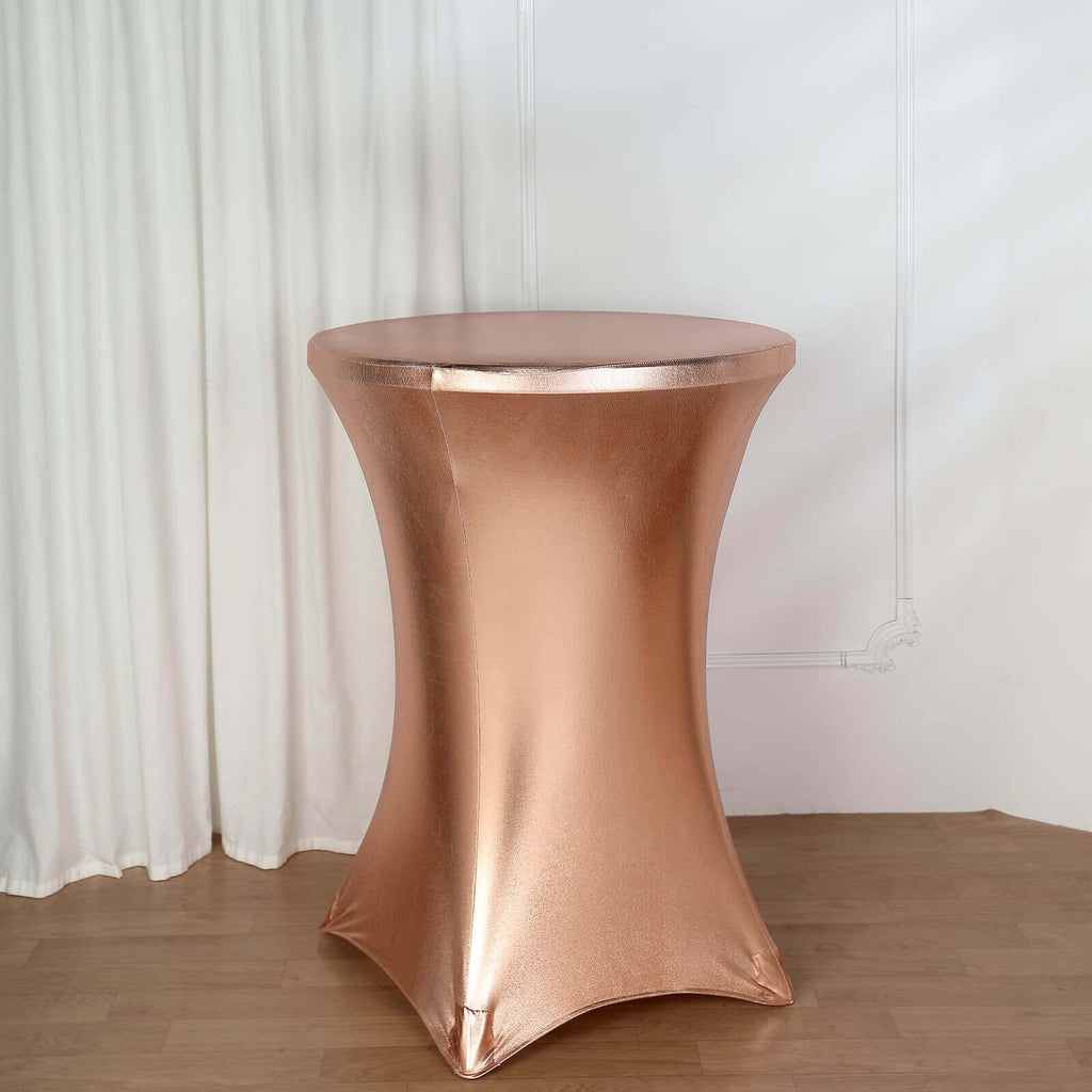 Metallic Spandex 30" Fitted Round Cocktail Table Cover Blush Highboy Tablecloth - Stretch Fit & Water-Resistant