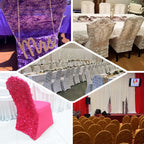 Satin Rosette Chair Cover for Banquet Chairs Royal Blue - Stretch Fitted Slip-On Slipcover