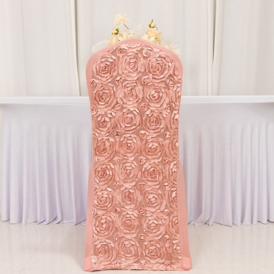 Satin Rosette Chair Cover for Banquet Chairs Dusty Rose - Stretch Fitted Slip-On Slipcover
