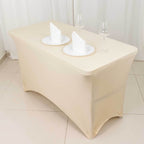 Stretch Spandex 48"x30" Rectangle Tablecloth Beige - Durable Form - Fitting Table Cover - Bell Racket Store