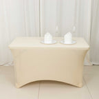 Stretch Spandex 48"x30" Rectangle Tablecloth Beige - Durable Form - Fitting Table Cover - Bell Racket Store