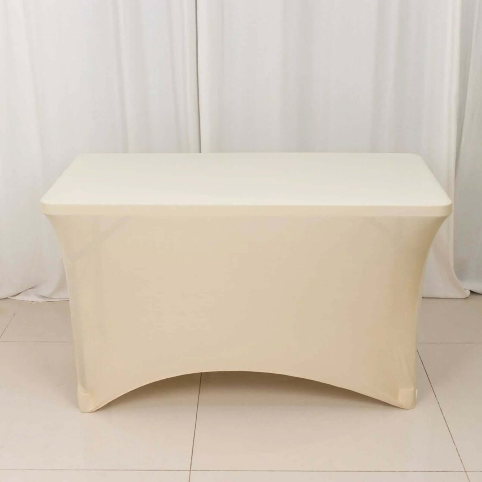 Stretch Spandex 48"x30" Rectangle Tablecloth Beige - Durable Form - Fitting Table Cover - Bell Racket Store