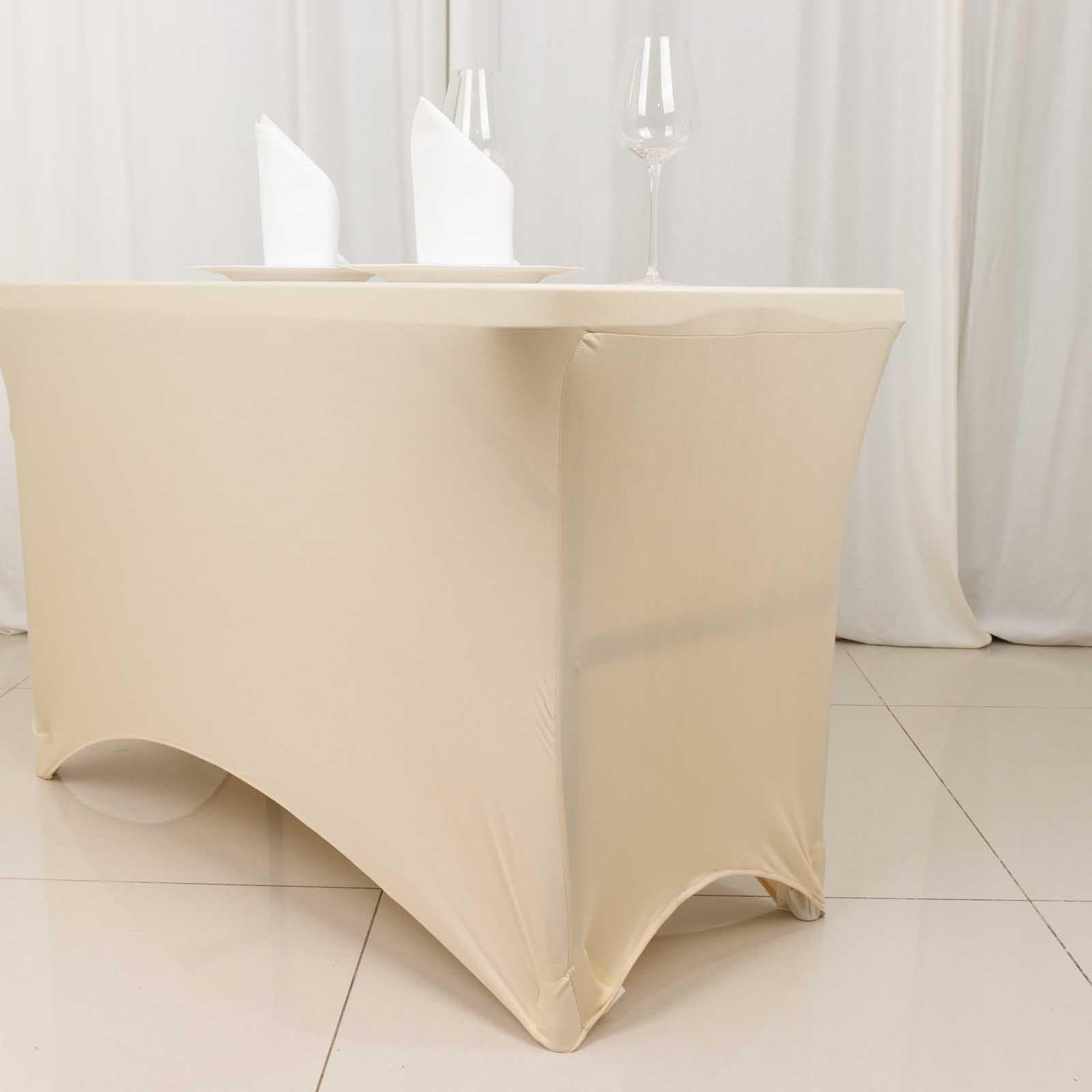 Stretch Spandex 48"x30" Rectangle Tablecloth Beige - Durable Form - Fitting Table Cover - Bell Racket Store