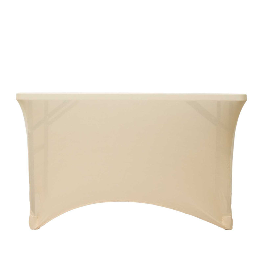 Stretch Spandex 48"x30" Rectangle Tablecloth Beige - Durable Form - Fitting Table Cover - Bell Racket Store