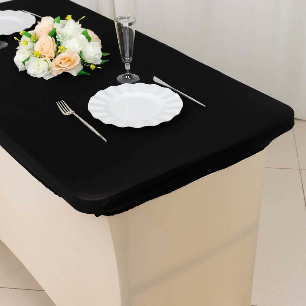 Stretch Spandex 48"x30" Rectangle Tablecloth Top Cover Black - Durable Form - Fitting Table Cover - Bell Racket Store