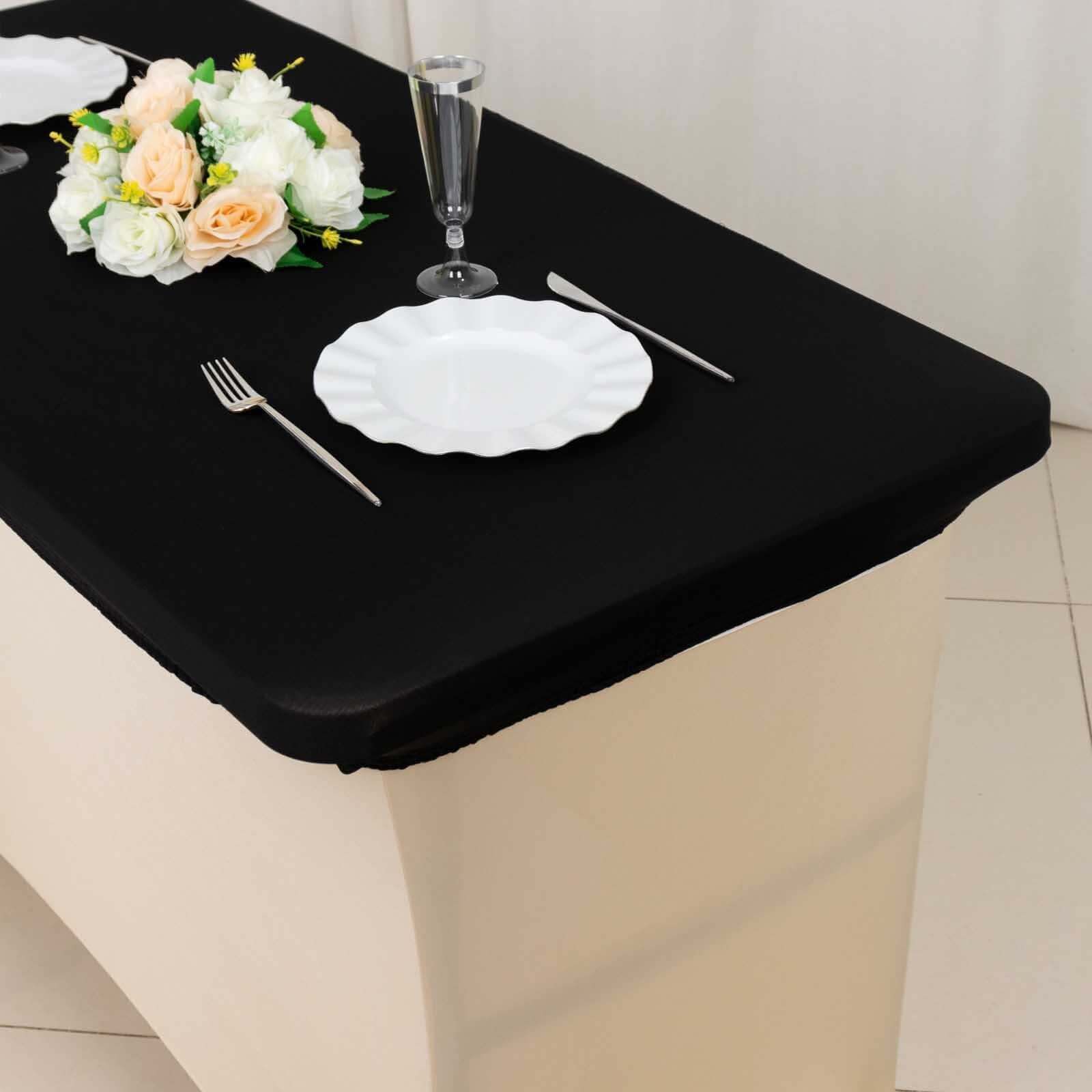 Stretch Spandex 48"x30" Rectangle Tablecloth Top Cover Black - Durable Form - Fitting Table Cover - Bell Racket Store