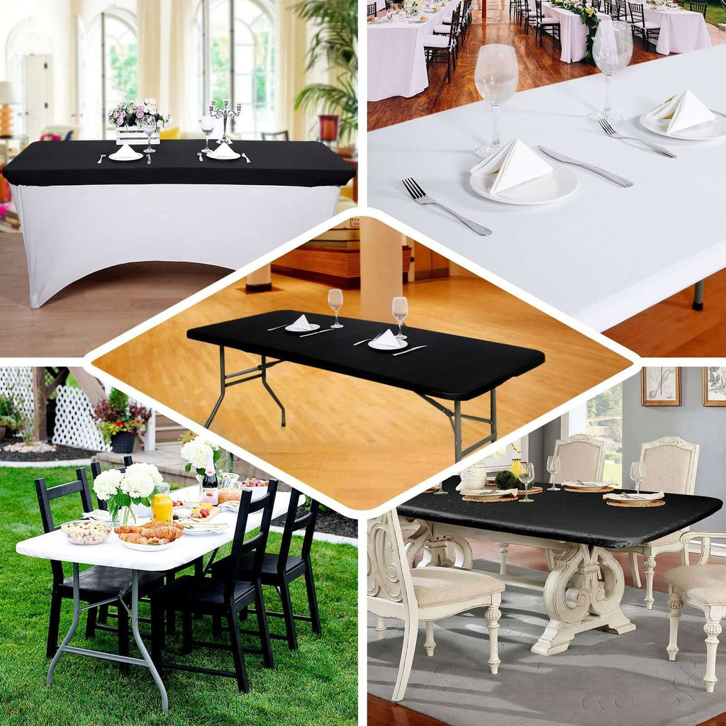 Stretch Spandex 48"x30" Rectangle Tablecloth Top Cover Black - Durable Form - Fitting Table Cover - Bell Racket Store