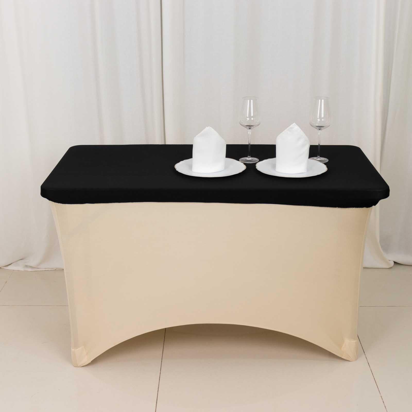 Stretch Spandex 48"x30" Rectangle Tablecloth Top Cover Black - Durable Form - Fitting Table Cover - Bell Racket Store