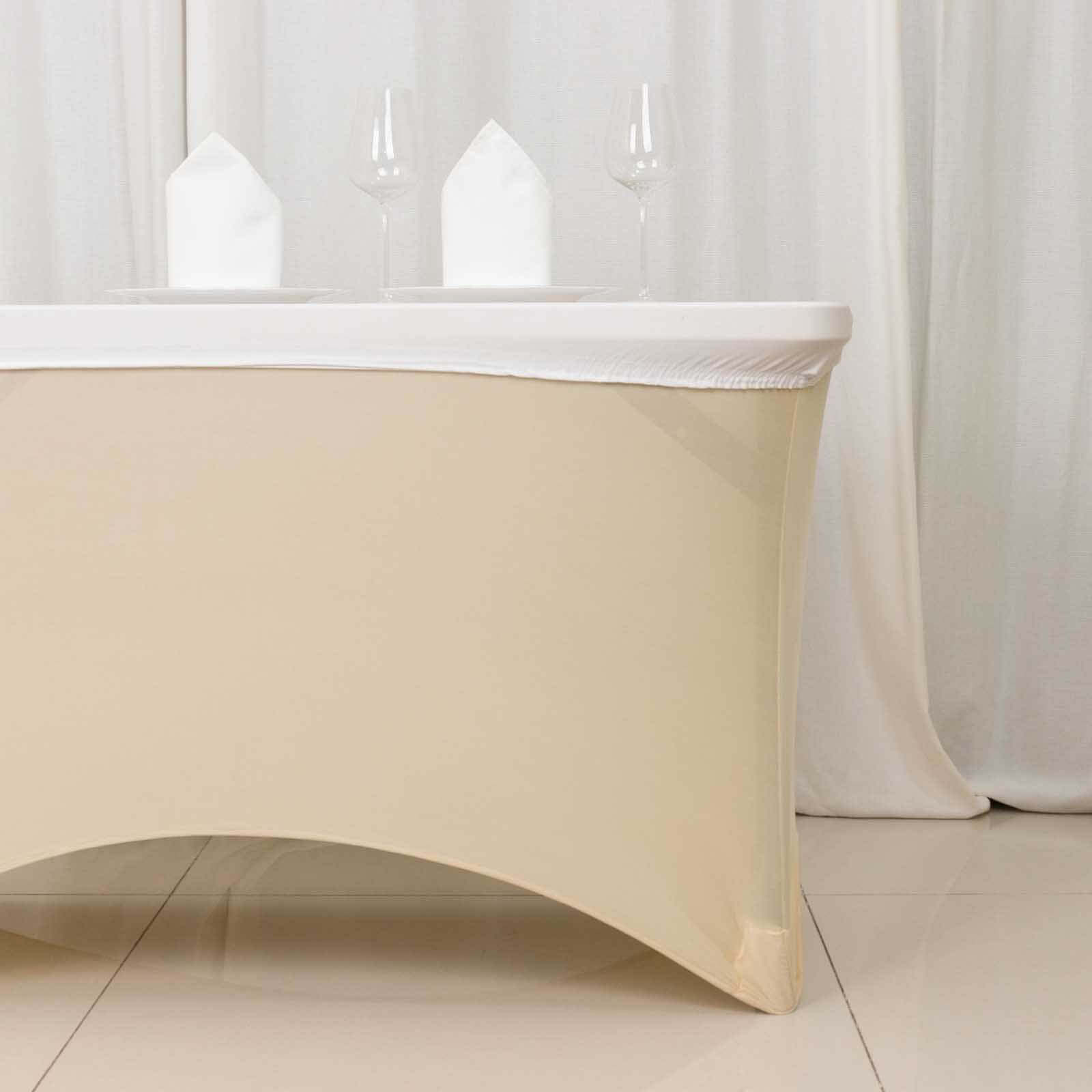 Stretch Spandex 48"x30" Rectangle Tablecloth Top Cover White - Durable Form - Fitting Table Cover for Events & Presentations - Bell Racket Store