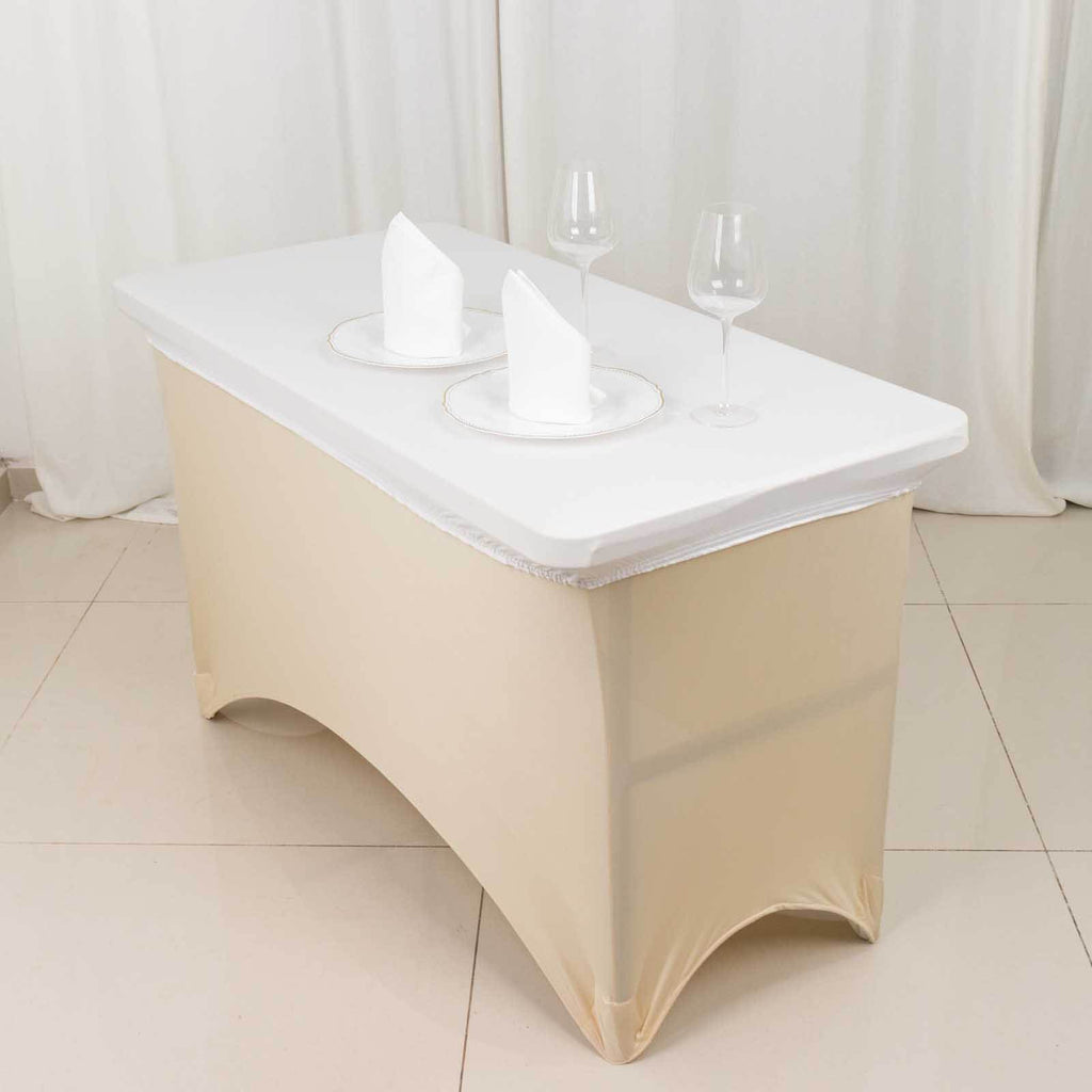 Stretch Spandex 48"x30" Rectangle Tablecloth Top Cover White - Durable Form - Fitting Table Cover for Events & Presentations - Bell Racket Store