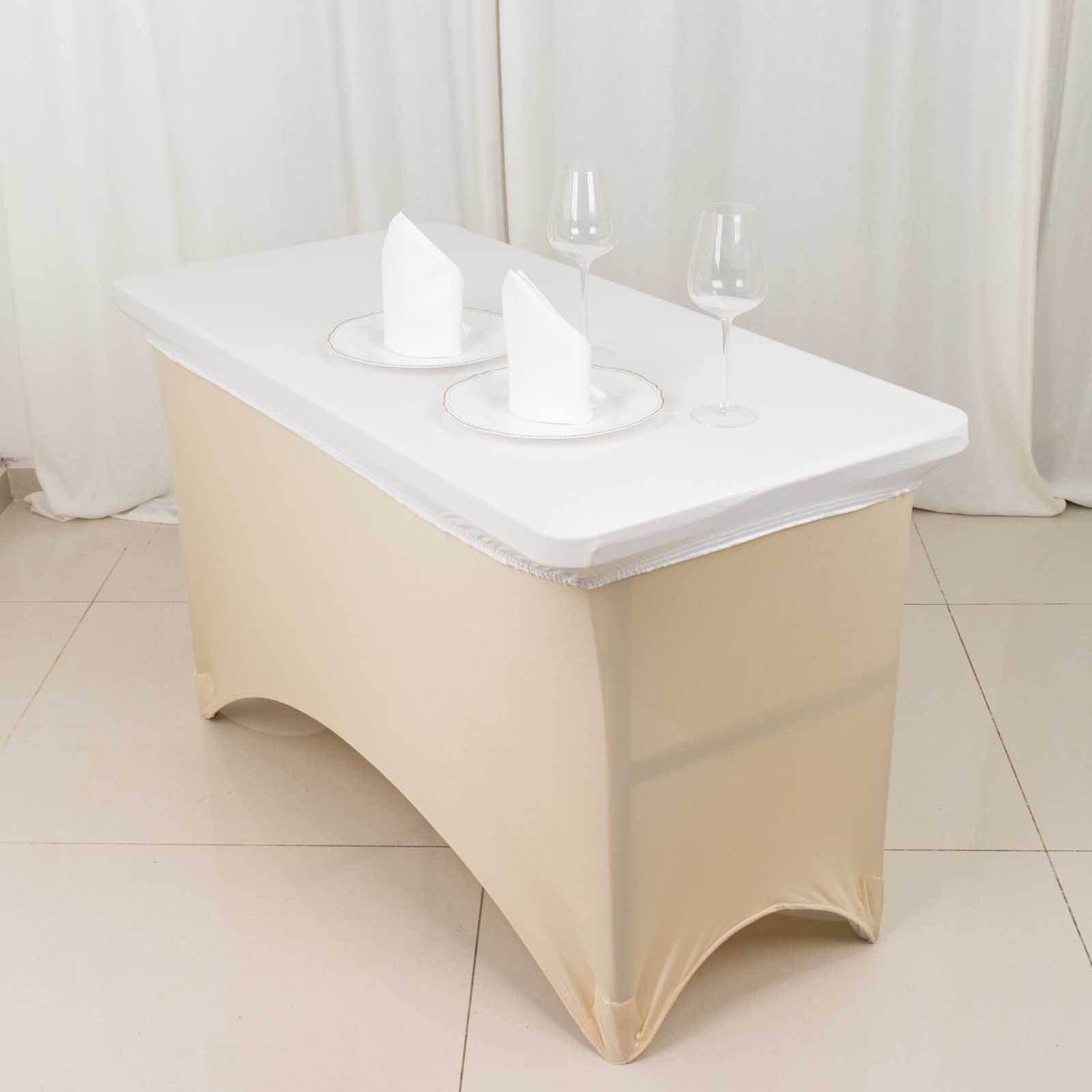 Stretch Spandex 48"x30" Rectangle Tablecloth Top Cover White - Durable Form - Fitting Table Cover for Events & Presentations - Bell Racket Store