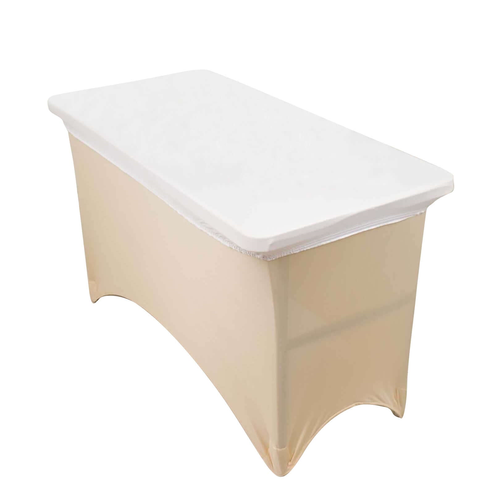 Stretch Spandex 48"x30" Rectangle Tablecloth Top Cover White - Durable Form - Fitting Table Cover for Events & Presentations - Bell Racket Store