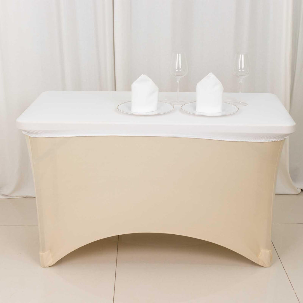 Stretch Spandex 48"x30" Rectangle Tablecloth Top Cover White - Durable Form - Fitting Table Cover for Events & Presentations - Bell Racket Store