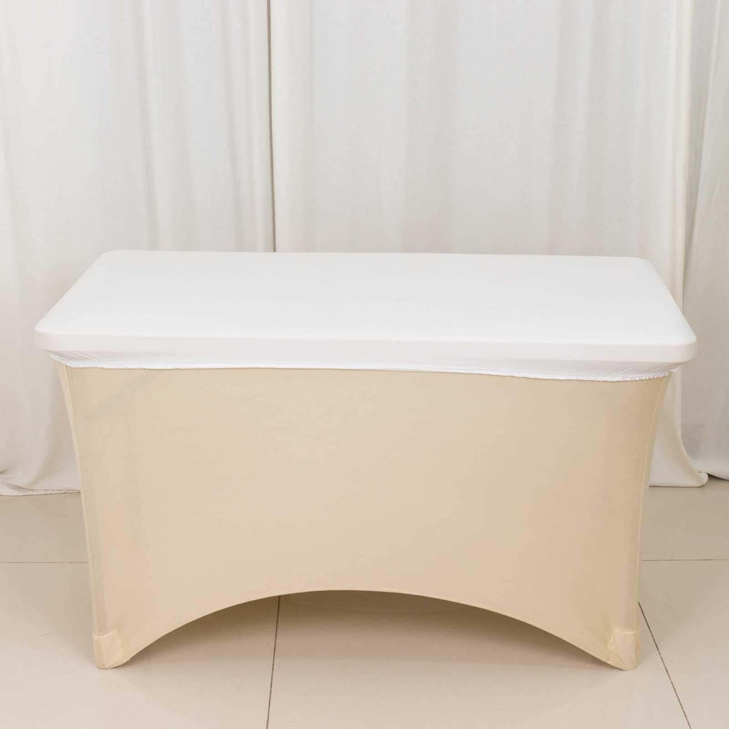 Stretch Spandex 48"x30" Rectangle Tablecloth Top Cover White - Durable Form - Fitting Table Cover for Events & Presentations - Bell Racket Store