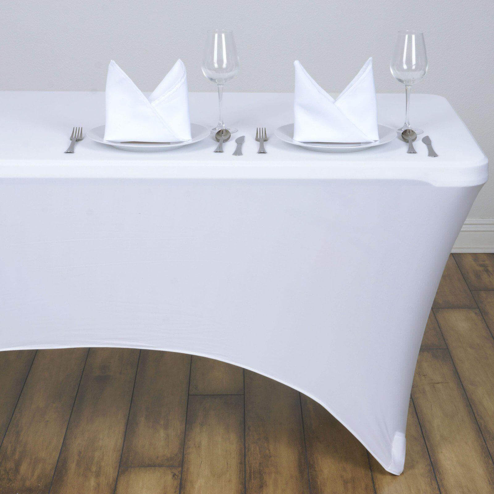 Stretch Spandex 48"x30" Rectangle Tablecloth White - Durable Form - Fitting Table Cover for Events & Presentations - NestOCart
