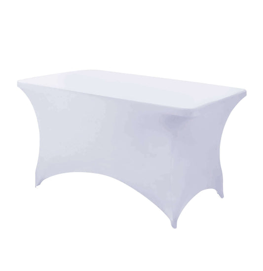 Stretch Spandex 48"x30" Rectangle Tablecloth White - Durable Form - Fitting Table Cover for Events & Presentations - NestOCart