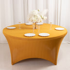Stretch Spandex 5ft Round Tablecloth Gold - Durable Form - Fitting Table Cover for Events & Presentations - Bell Racket Store