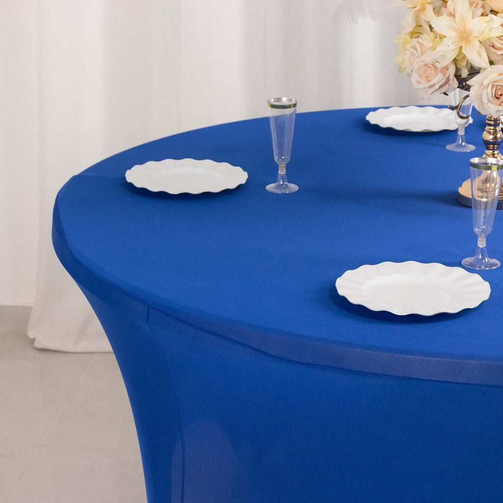 Stretch Spandex 5ft Round Tablecloth Royal Blue - Durable Form - Fitting Table Cover - Bell Racket Store