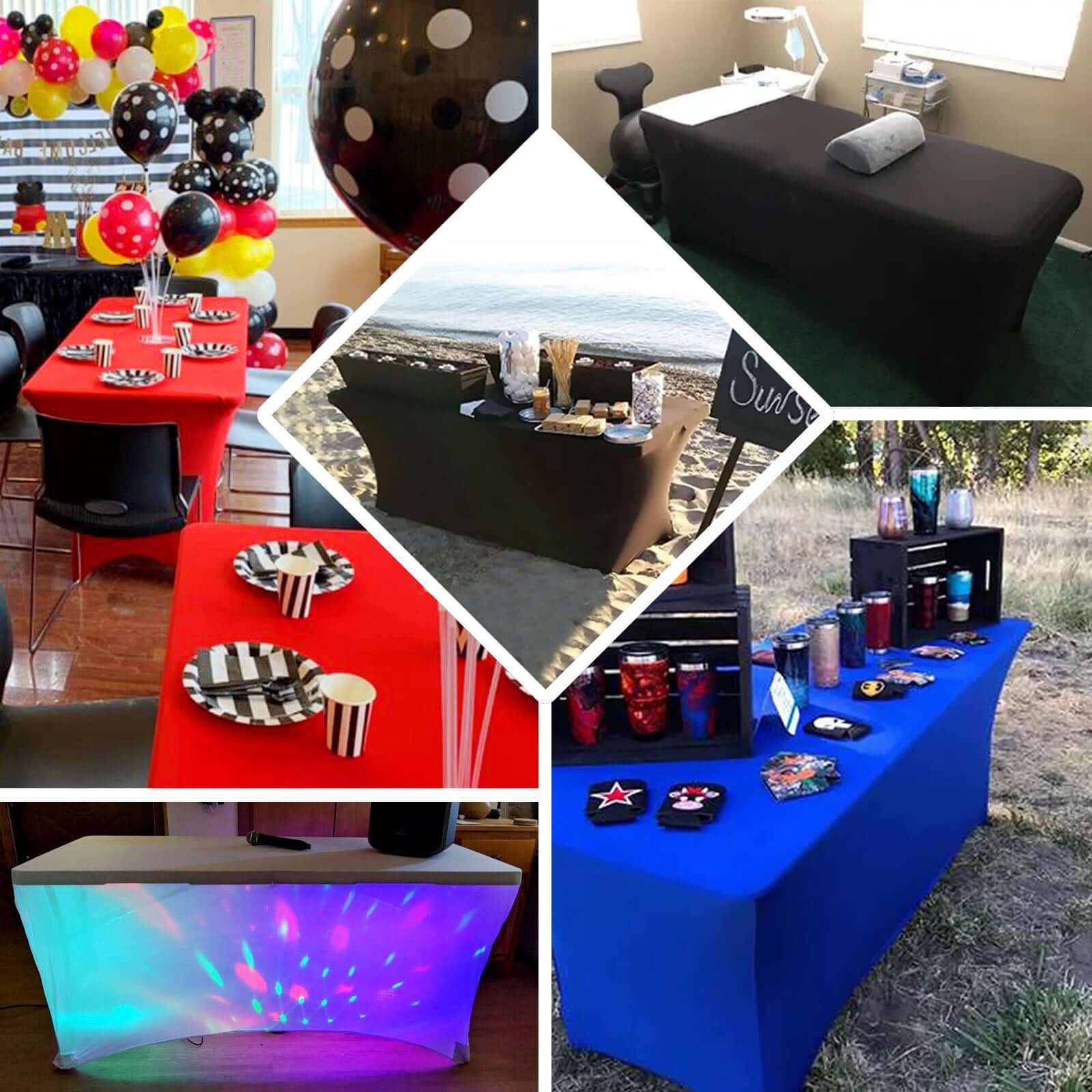 Stretch Spandex 6ft Rectangle Tablecloth Black - Durable Form - Fitting Table Cover for Events & Presentations - NestOCart