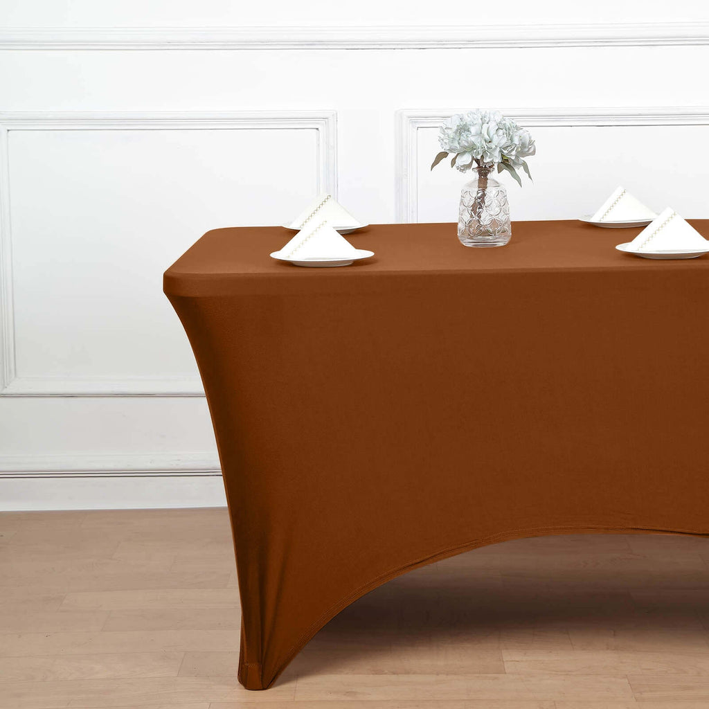 Stretch Spandex 6ft Rectangle Tablecloth Cinnamon Brown - Durable Form - Fitting Table Cover - Bell Racket Store